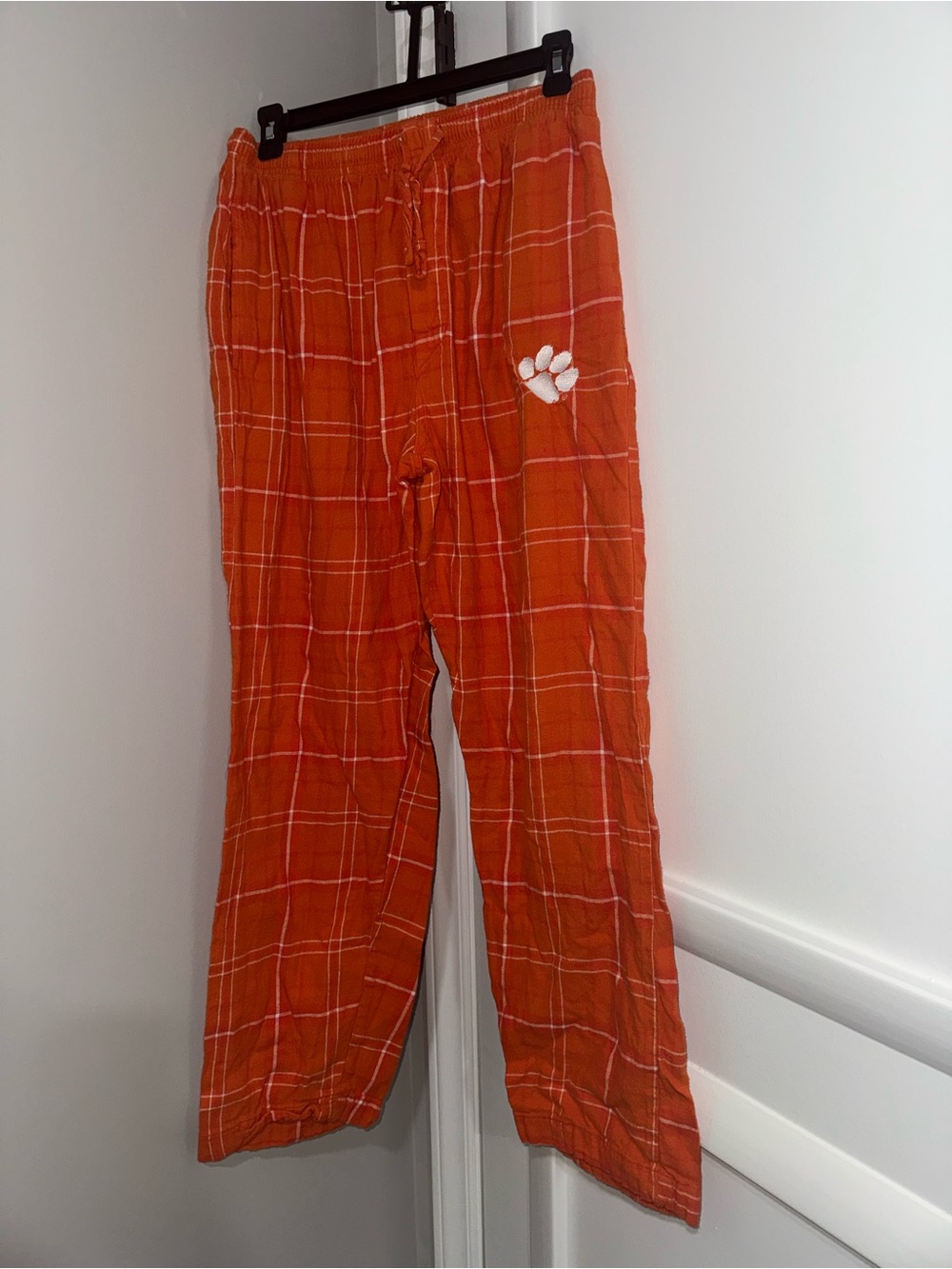 Men's Orange Plaid Lounge Joggers with Paw Accent